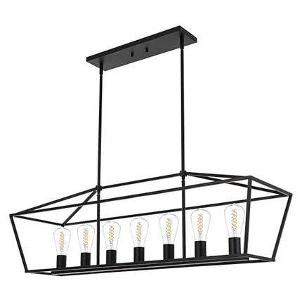 MELUCEE 7-Light Kitchen Island Pendant Lights Farmhouse Black Metal Linear Chandeliers Modern Ceiling Hanging Light Fixtures for Dining Room Living Room