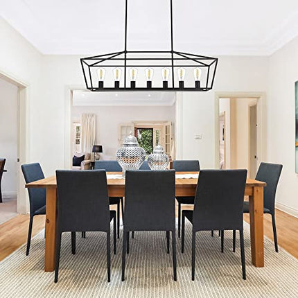 MELUCEE 7-Light Kitchen Island Pendant Lights Farmhouse Black Metal Linear Chandeliers Modern Ceiling Hanging Light Fixtures for Dining Room Living Room