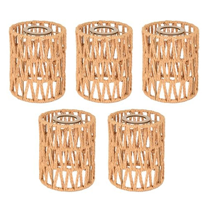 MELUCEE 5 Pack Rattan Lamp Shade, 1.65in Fitter Light Covers, Cylinder Woven Lampshade for Floor Lamps Pendant Light Chandelier Wall Sconces
