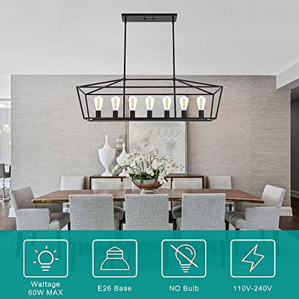 MELUCEE 7-Light Kitchen Island Pendant Lights Farmhouse Black Metal Linear Chandeliers Modern Ceiling Hanging Light Fixtures for Dining Room Living Room