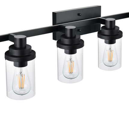 MELUCEE 6-Light Vanity Lighting Fixtures, Farmhouse Bathroom Light Fixtures in Matte Black Finish with Clear Glass Shade, Modern Bathroom Lights Over Mirror, E26 Base