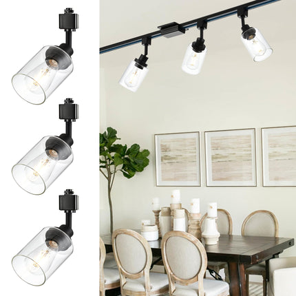 MELUCEE Track Lighting Fixtures for Accent Task Retail Kitchen Ceiling Track Light H Type Pack of 3, Black Track Lighting Heads with Clear Glass Shade, Bulb and Track Not Included