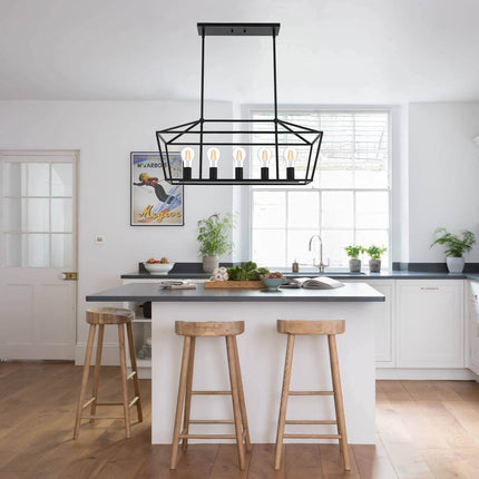 MELUCEE Black Farmhouse Island Light Fixtures Modern 5-Light Linear Chandeliers Pendant Lighting for Kitchen Dining Room