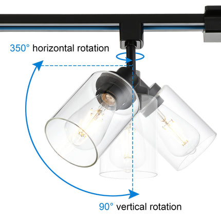 MELUCEE Track Lighting Fixtures for Accent Task Retail Kitchen Ceiling Track Light H Type Pack of 3, Black Track Lighting Heads with Clear Glass Shade, Bulb and Track Not Included