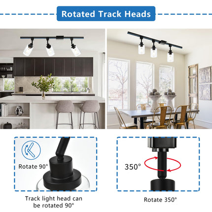 MELUCEE Track Lighting Fixtures for Accent Task Retail Kitchen Ceiling Track Light H Type Pack of 3, Black Track Lighting Heads with Clear Glass Shade, Bulb and Track Not Included