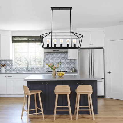 MELUCEE Black Farmhouse Island Light Fixtures Modern 5-Light Linear Chandeliers Pendant Lighting for Kitchen Dining Room